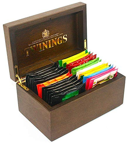 Twinings Exclusive Luxury Dark And Gold Wooden Tea Chest 2 Compartment With 24 Twinings Black And Fruit And Herbal Tea Bags, Box, Caddy