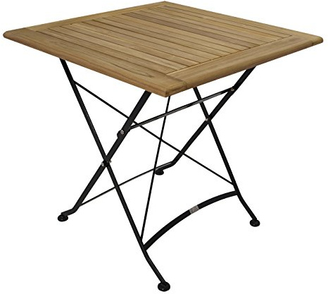 DEGAMO Gartentisch Klapptisch Jakarta 75x75cm, Flachstahl schwarz + Teak Holz braun, FSC®-Zertifiziert, Outdoor