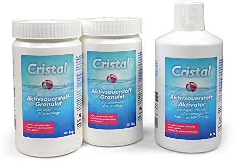 Cristal Körnig - 2X 1,0 kg Aktivsauerstoff Granulat + 1x 1,0 l Aktivsauerstoff Aktivator - MEGA-Spar-Set für die chlorfreie Wasserdesinfektion vom Pool
