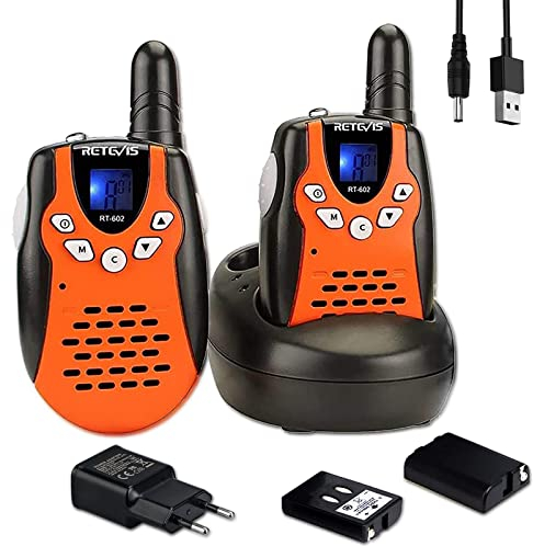 Retevis RT602 Walkie Talkie Kinder 8 Kanäle PMR446 Kinder Funkgeräte mit wiederaufladbare Akkus Taschenlampe VOX LCD-Display Spielzeug Spy-Gear Geschenke für Kinder (1 Paar, Orange)