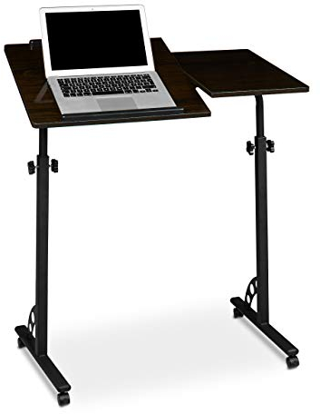 Relaxdays Laptoptisch groß höhenverstellbar H x B x T: 110 x 80 x 50 cm Mobiles Rednerpult mit Rollen zum Bremsen für Notebook mit Ablage für Beamer, große Laptops, Mäuse etc, Ebenholz (schwarz)