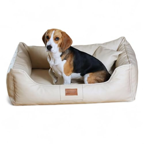 tierlando® Orthopädisches Hundebett Maddox Easy CLEAN aus pflegeleichtem Kunstleder mit Visco-Matratze für gesunden Schlafkomfort bei Gelenkproblemen Größe: 100x75cm | Farbe: 05 Creme