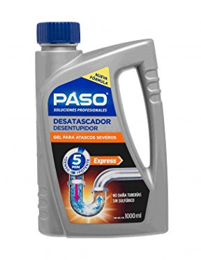 PASO - Desatascador Profesional de Tuberías Gel Express - Fórmula de Acción Rápida 5 Minutos para Atascos Severos - 1000 ml