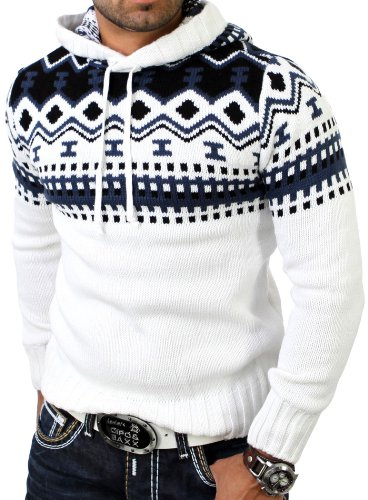 Reslad - Jersey noruego de invierno con capucha de punto para hombre, RS-3013, Blanco., XL