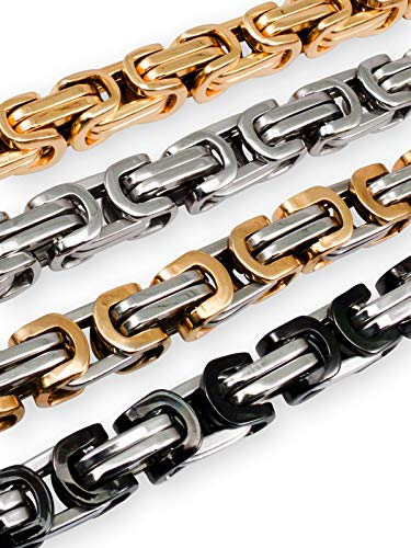 Fly Style 9 mm Starke Vierkant-Königskette oder Königs-Armband aus Edelstahl, Farbwahl:Silber/Gold, Längen:60 cm