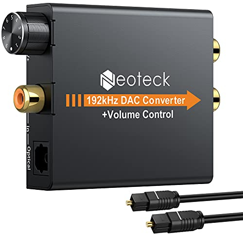 Neoteck 192kHz Convertitore Audio Digitale Analogico Volume Regolabile Adattatore Audio da Coassiale Digitale SPDIF Ottico a Stereo Analogico L/R RCA con jack da 3,5mm con 1m Cavo Ottico/Coassiale