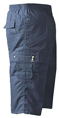 Sians Fashions Mens Cargo Combat Shorts 3/4 Length with Multi Pockets Elasticated Waist Small to 3XL 3 Quarter Shorts (Small, Navy)