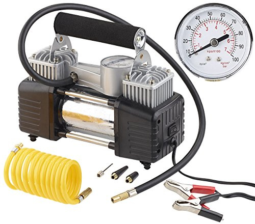 Lescars Luftkompressor 12 Volt: Mobiler Luft-Kompressor, Manometer, 12 V, 100 psi, 288 Watt, 3 Adapter (12V Kompressor, Volt, Zigarettenanzünder)