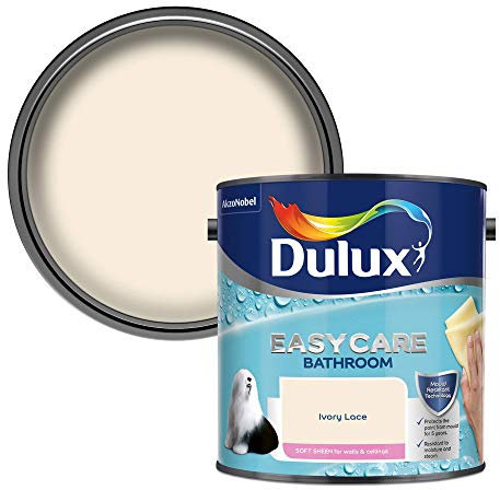 Dulux 5275839 Easycare Bathroom Soft Sheen Emulsion Paint For Walls And Ceilings - Ivory Lace 2. 5 Litres