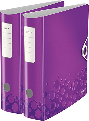 Leitz Multifunktions-Ordner, Eisblau Metallic, A4, Runder Rücken (8,2 cm Breite), Gummibandverschluss, Kunststoff, WOW (82 mm, 10er Pack) (8,2 cm Breit, violett metallic, 2er Pack)