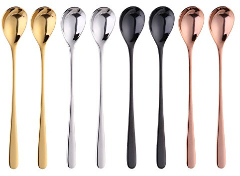 Bisda cucchiaio lungo cocktail acciaio inox cucchiaini lunghi da bar per cappuccino latte dessert gelato sundaes,cucchiaio spesso lunga bordi arrotondati adatto per vetri alti 8 pezzi mescolare colore