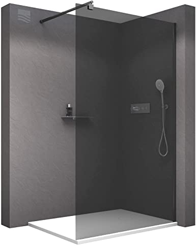 BERNSTEIN Duschwand Glas Duschabtrennung Walk-In Dusche Nano ESG Echtglas Duschtrennwand EX101 Schwarz graues Glas 90 x 200 cm