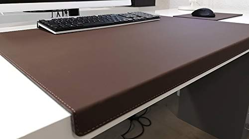 Gewinkelte Schreibtischunterlage mit Kantenschutz + Mousepad Echt Leder Braun 70 x 47 Echt Nappaleder glatt
