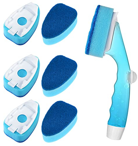 Non Scratch Dishwand Refill with Handle, 6 Heavy Duty Dish Wand Refills, Replacement Sponge Heads Set, Soap Control Dispenser Scrubbers, Dishwashing Scrub Dispensing Brush, Dishwasher Cleaning Tool