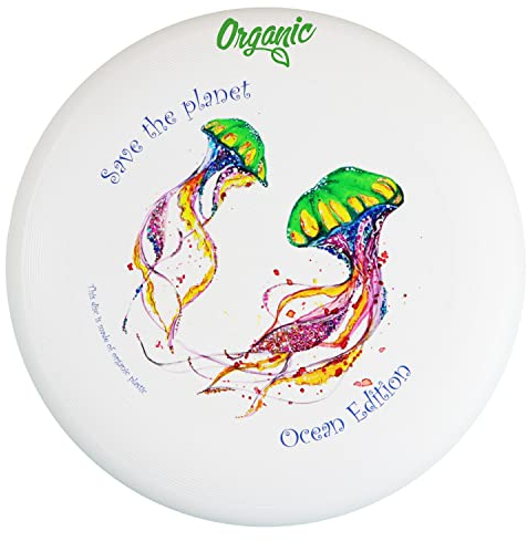 eurodisc 175g Ocean Profi Ultimate Frisbee Scheibe - Über 100m stabile Flugbahn - Aus 100% Nachwachsenden Rohstoffen - Save The Planet Motiv - Geschenk 7 Jahre Junge, Mädchen & Erwachsene