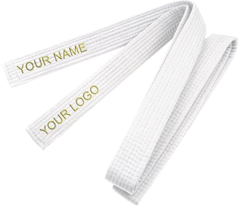 TopTie Custom Embroidered Karate Belt, Martial Arts TaeKwonDo Judo Rank Belt-White-Size 5