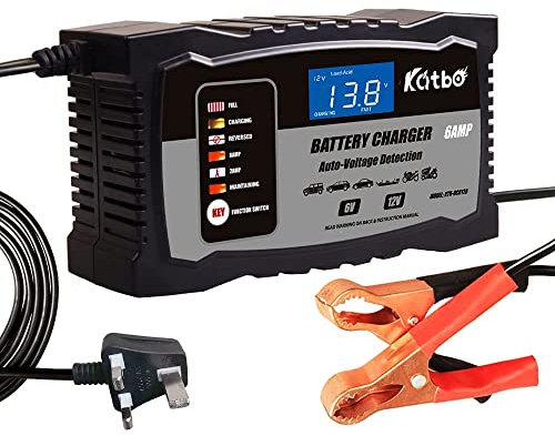 KATBO Caricabatteria automatico 6 V 12 V Rilevamento Auto-Tensione 2 Amp 6 Amp Batteria al Piombo Galleggiante Carichino con Display LCD Per Moto Auto Barca Marine Tosaerba Atv Giocattolo Auto
