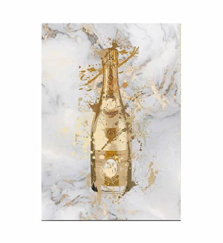 Leinwand Wand Bilder Champagner Marmor Gold Cristal Flasche Splash Gemälde Wohnzimmer Schlafzimmer Wanddekor Bilder Dekoration Rahmenlos 40×60cm