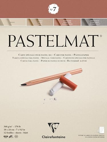 Clairefontaine 96052C Blocco collato Pastelmat n°7 - 12 Fogli di carta Speciale per Pastelli secchi - 18x24 cm 360g - 4 Colori Assortiti - Divisori in carta Cristal