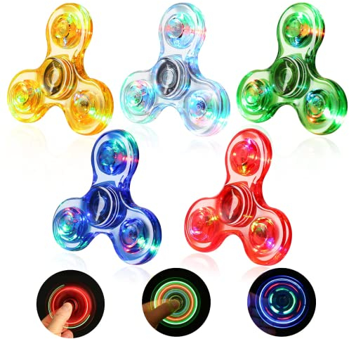 SCIONE Fidget Spinner 5er Set, Weihnachten Partygeschenke Leuchtende Fidget Toys für Kinder-LED Kristall Fidget Finger Toy Hand Fidget Spinner Spielzeug