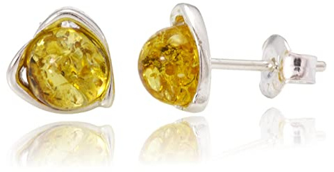 LIGURIUS ÁMBAR BÁLTICO Plata DE Ley 925 Pendientes Pequeños Amarillo - Limón Pendientes de Piedras Preciosas Naturales Joyería de ámbar para Mujer