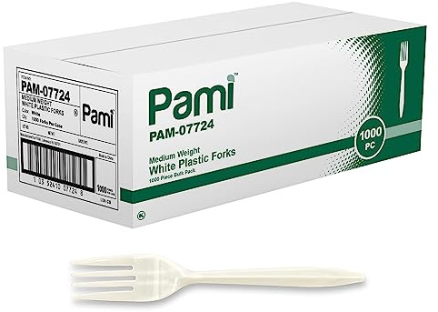 PAMI Medium Weight Disposable Plastic Forks 1000 Count White