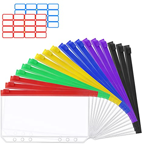 Vicloon A6 Binder Taschen, 18 Stück 6 Löcher Binder Taschen,mit 2 Beschriften