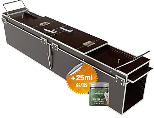 Martenbrown® Waschbärfalle Groß 100cm I Dient auch als Marderfalle oder Katzenfalle I Marder Kastenfalle I Lebendfalle Katze I Waschbär I Falle aus Holz mit Lockmittel 25g
