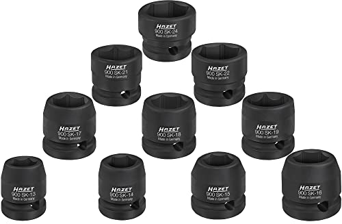 HAZET Schlag-, Maschinenschrauber Steckschlüsseleinsatz Satz 900SK/10 ∙ Vierkant12,5 mm (1/2 Zoll) ∙ Außen-Sechskant-Tractionsprofil