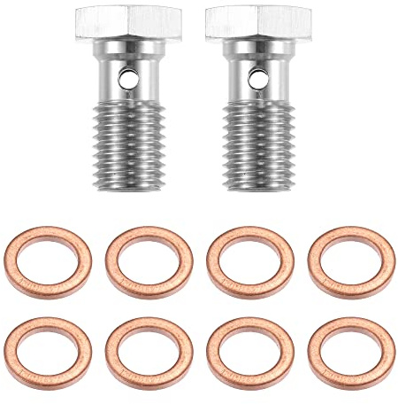 X AUTOHAUX Banjoschraube M10x1.5 20mm 2 Stück Für Bremsanlage | Farbe Silberton, Goldton, Material Edelstahl, Kupfer, Mit 4 Unterlegscheiben, Innendurchmesser 10mm, Schraubenkopfgröße 16mm
