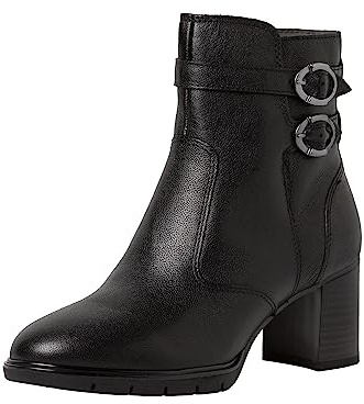 Tamaris COMFORT Damen Stiefeletten mit Absatz aus Leder mit Schnallen Comfort Fit, Schwarz (Black), 38 EU
