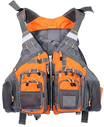 JKSPORTS Fly Fishing Vest, Fishing Safety Life Jacket for Swimming Sailing Boating Kayak Floating Multifunction Breathable Backpack for Men and Women Vest/Kayak (Orange,with Foam)