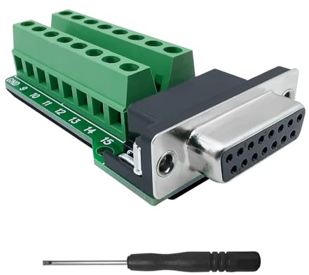 iYueMps DB15 Terminal Adapter 15-polig Buchse Breakout Adapter D-SUB RS-232 Seriell Auf 15 Pin Lötfreies Klemmenblock Signalmodul