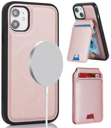 ELTEKER Handyhülle für iPhone 11 Hülle mit Kartenfach Magnetischer Abnehmbarer Wallet Kartenhalter,Klapphülle Leder Schutzhülle - Roségold