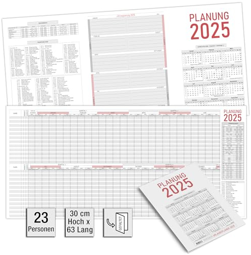 TOBJA Urlaubsplaner 2026 Mitarbeiter Zick-Zack - [63 x 30 cm] Urlaubskalender Dienstplan Kalender | Für die Urlaubsplanung 25 mit Jahresübersicht 2027 und Ferienkalender