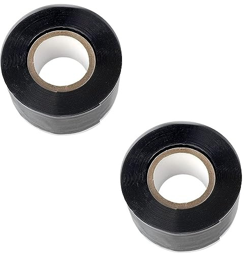X2 Ruban de réparation silicone isolant et auto-soudant, auto amalgamant, colmate les fuites, étirable et étanche aux UV, à l'air et à l'eau, conditions extrêmes, auto agrippant - Noir - 3m x 25mm