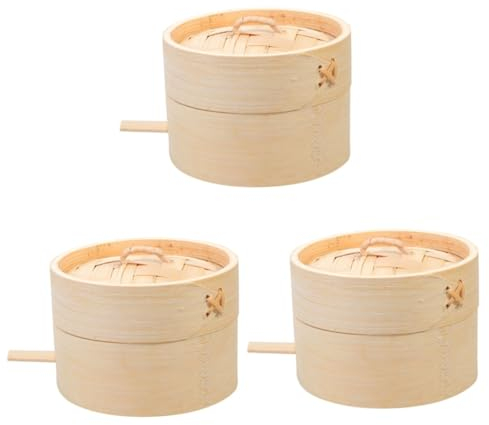 TOPBATHY 3sets Wooden Steamer Basket Round Steamed Rack Chinese Steamer for Cooking Food Buns Dumplings Dessert Diameter