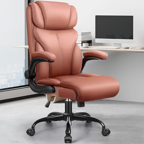 FelixKing Bürostuhl, Schreibtischstuhl Ergonomisch, Großer und hoher Chefsessel Leder, Wippfunktion und Höhenverstellung, Bürostuhl Home Office mit Verstellbarer Rücklehner(Matte Brown)