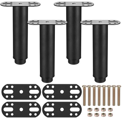 Hmkesoteric 4 Pcs Pied de Lit Sommier a Lattes, Pieds de Lit Réglable 15-25 cm, Pied de Sommier à Lattes, Metallique Pieds de Meuble Réglables, Pied de Meuble pour Table Chaise Armoires Canapé Jambe
