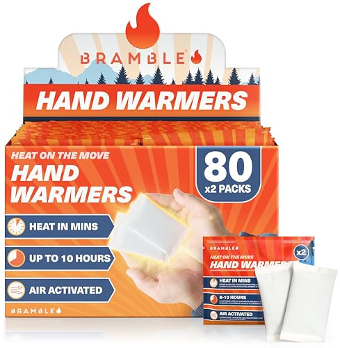 BRAMBLE - 80 Paar Luftaktivierte Handwärmer (160 Stücke) - 100% Natürlich - Taschenwärmer für Outdoor, Wandern, Golf, Fußball Zuschauer (bis zu 8 Std)