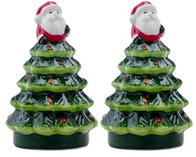 Christmas Tree Salt and Pepper Shakers - Set of 2 Hand-Painted Ceramic Shakers for Festive Holiday Table Decor