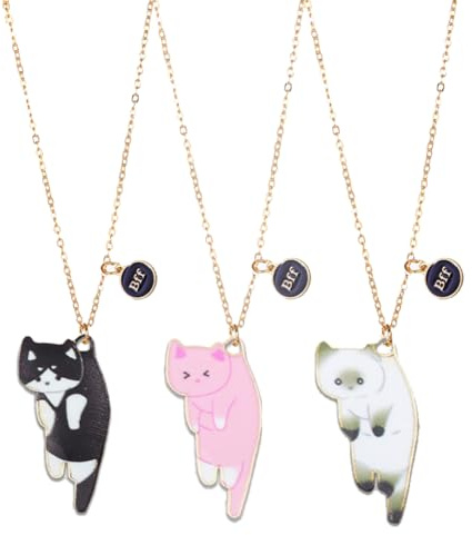 3Pcs Friendship Cat Necklaces Cute Kitty Cat Pendant Necklace Funny Little Cats Choker Necklace for Women Men Best Friends Jewelry Gift