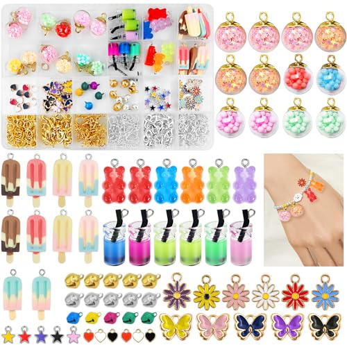 Ysimple 410 Stück Charms Anhänger Set, Bunte Schmuck Basteln DIY Zubehör | DIY Schmuck Set, Bunte Harz Charms für DIY Schmuck, Armbänder, Halsketten und Kreative Bastelprojekte