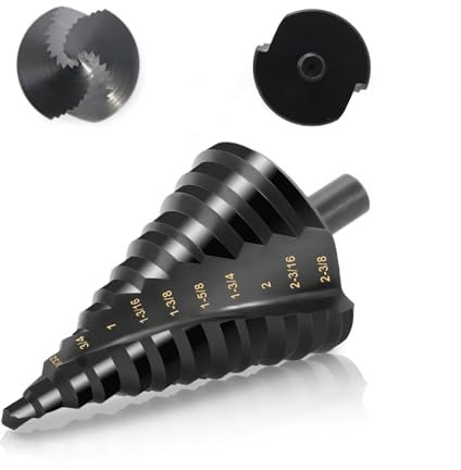 COMOWARE Step Drill Bit, 12 Sizes from 1/4 to 2-3/8, High Speed Steel Step Bit with 2 Spiral Flutes, 3-Flat Shank, Steps Bits for Metal, Aluminum/Wood/Plastic/Iron, Unibit for Electricians & DIY