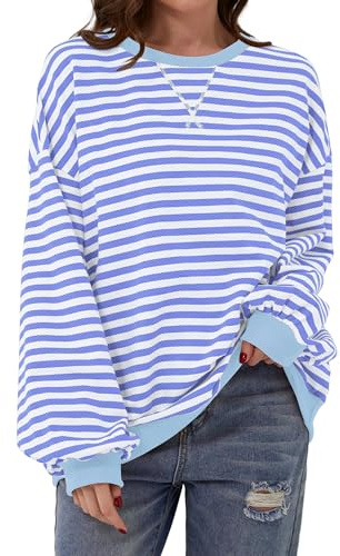 DUOEASE Maglietta Oversize Donna Righe Maniche Lunghe,Felpa Donna Invernale Elegante Girocollo Righe M
