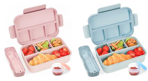 Bugucat Brotdose mit Fächern 1300ML 2 PCS,Lunchbox Kinder Auslaufsicher mit Fächern,Lunch Box Bento Box mit Fächern für Kinder und Erwachsene,Vesperdose Frühstücksbox für Jungen&Mädchen