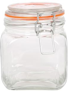 Argon Tableware 760ml Square Glass Jar with Clip-top Lid - Airtight Kitchen Mason Jar Food Storage Preserving Container for Pickling, Chutney, Jam, Coffee, Oats