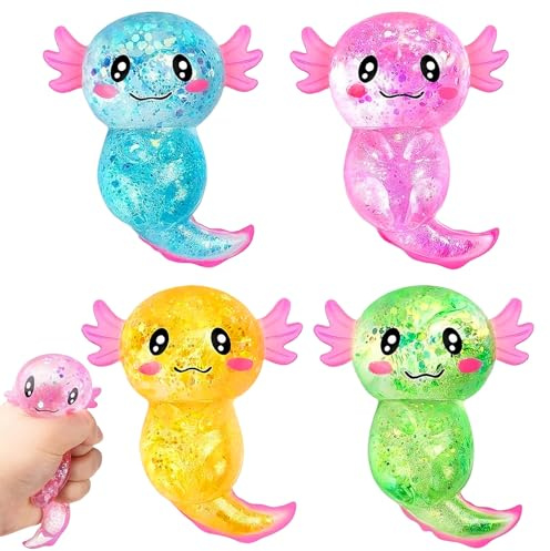 Axolotl Spielzeug, 4 Stück Sensory Stress Balls, Anti Stress Bälle Anti Stress Spielzeug für Kinder Erwachsene, Squishy Ball Stressabbau für ADHD Autismus Geburtstag Klassenzimmer Geschenke.