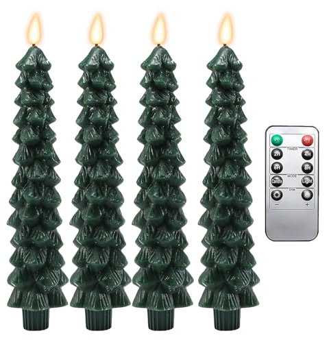 Christmas Tree Led Candles | Christmas Tree Candle Lights with Remote Timer, Flickering Flame Candlesticks, Battery Operated Window Candles for New Year Celebration Holiday Decorations