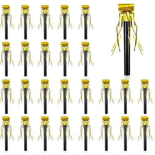 FAELNK Partito Trombette Fischietto Trombette Festa Compleanno 26 Pezzi tTrombette Compleanno per Partito Compleanno Celebrazione Nero Oro Colori